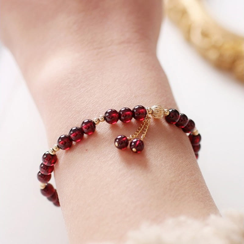14K Gold Plated Alloy Natural Garnet Calm Bracelet
