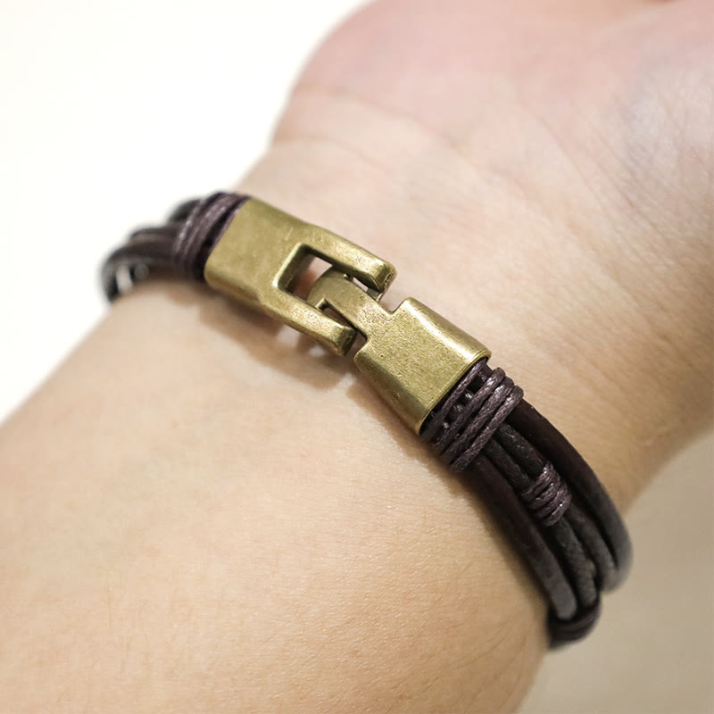 Vintage Leather Wrist Band Brown Rope Layered Bracelet Bangle