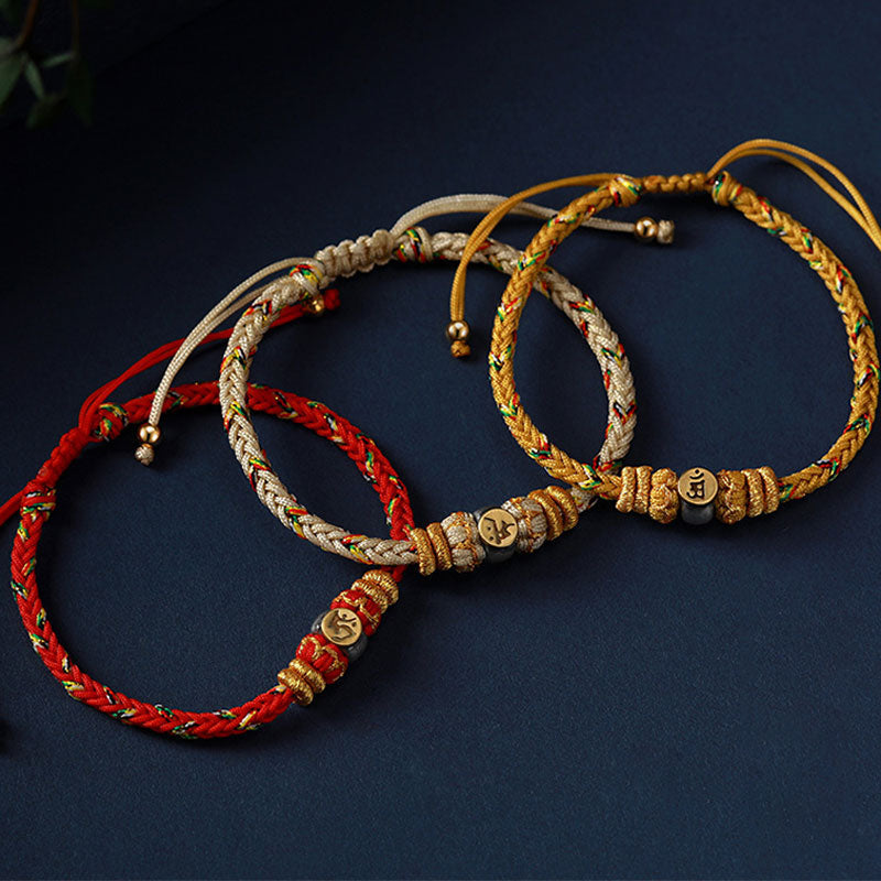 Hand-Braided Red String Sterling Silver Zodiac Guardian Buddha Bracelet