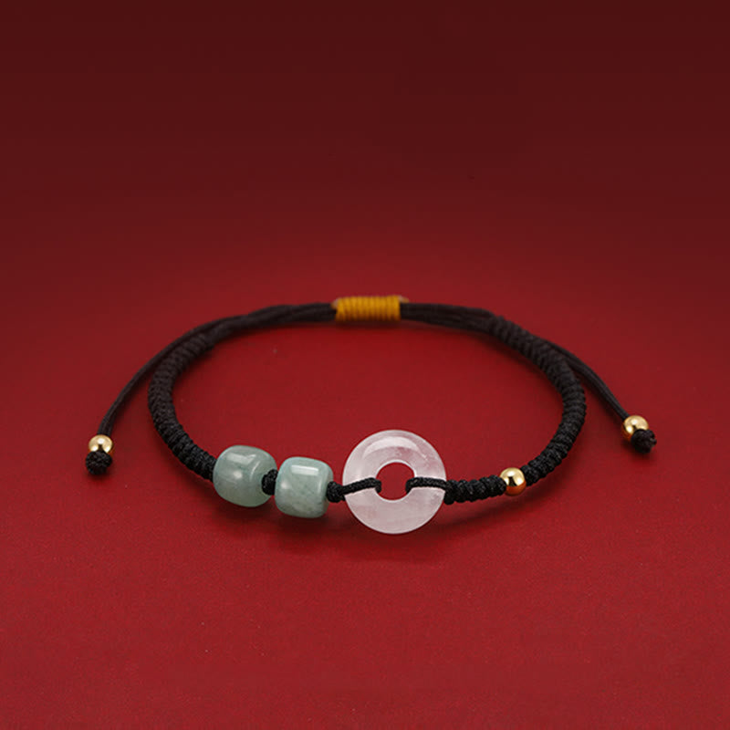 2Pcs Green Aventurine White Jade Peace Buckle Luck Braided Couple Bracelet