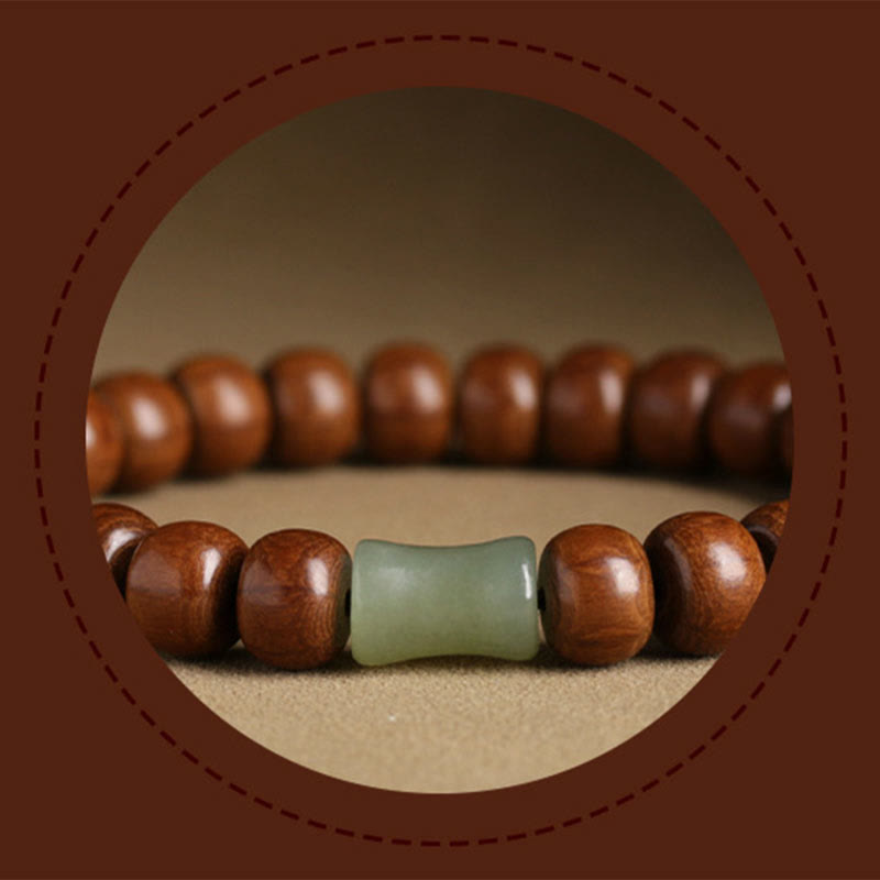 Natural Abelia Biflora Wood Hetian Jade Bamboo Bead Warding Off Evil Spirits Bracelet