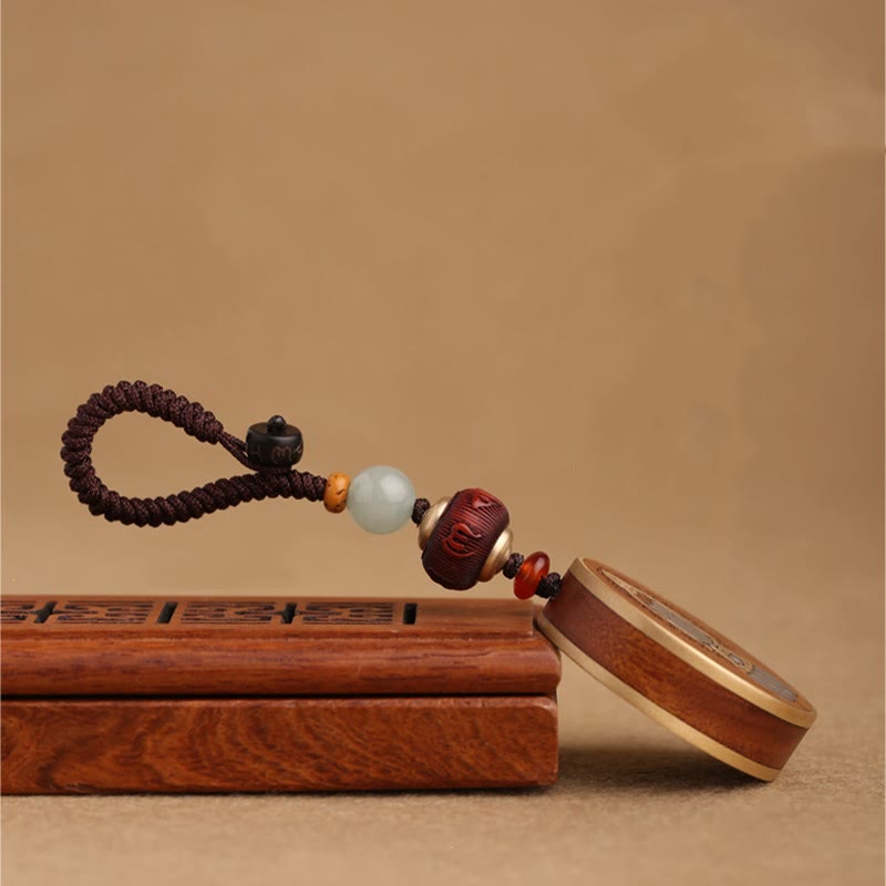Ebony Wood Rosewood Buddha Avalokitesvara Om Mani Padme Hum Balance Car Key Chain Decoration