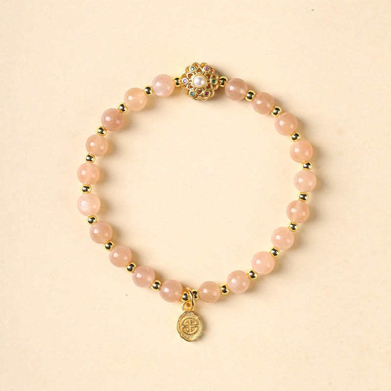 14K Gold Plated Fu Character Natural Crystal Energy Anchor Bracelet
