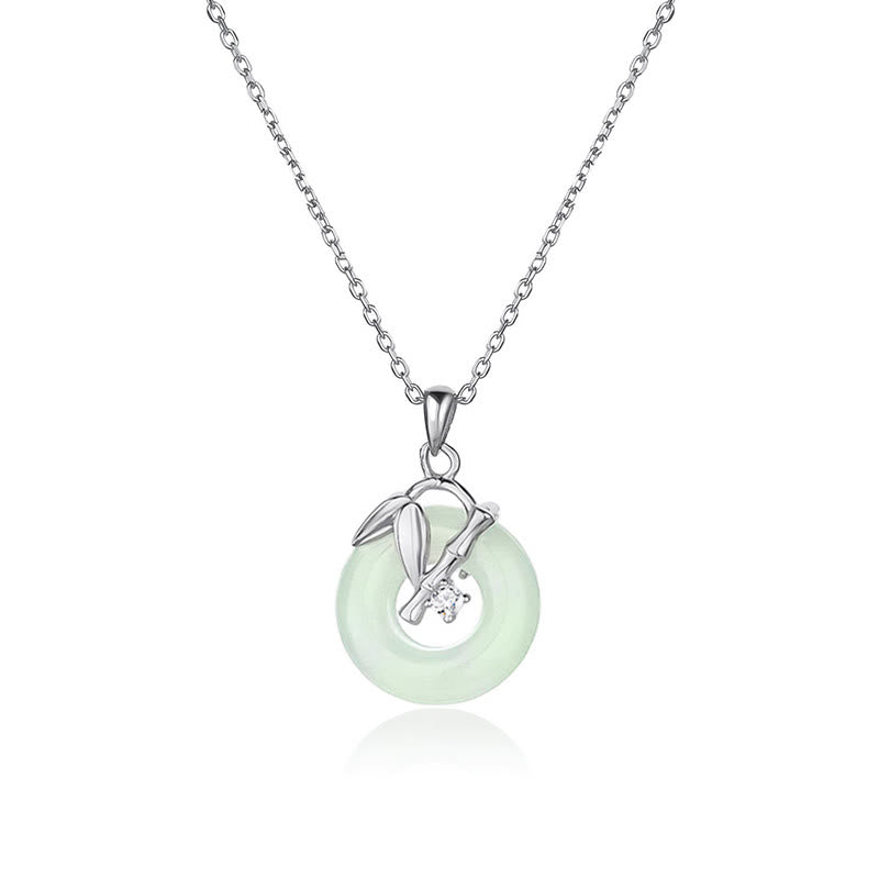 925 Sterling Silver Hetian Jade Bamboo Leaf Peace Buckle Prosperity Necklace Pendant