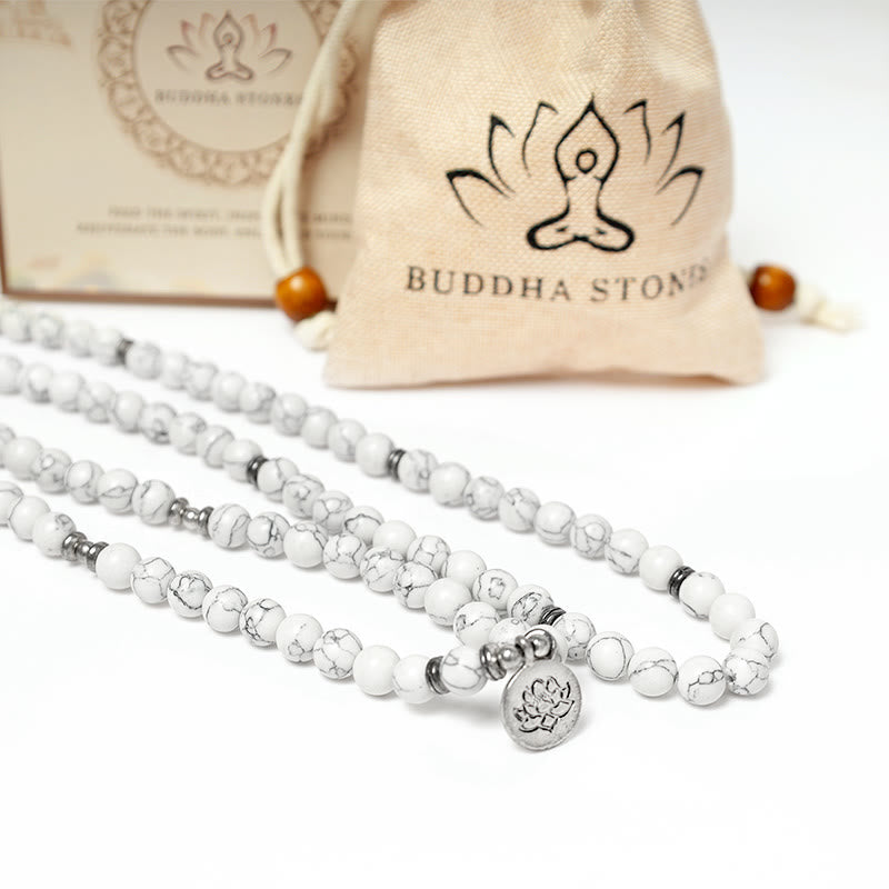 White Turquoise Lotus Mala Healing Bracelet