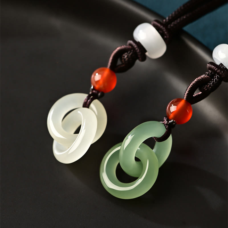 Natural Hetian Cyan Jade White Jade Double Peace Buckle Success Necklace Pendant