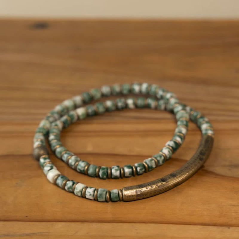 Natural Sodalite and Picture Jasper Beaded Harmony Bracelet with Brass Accents