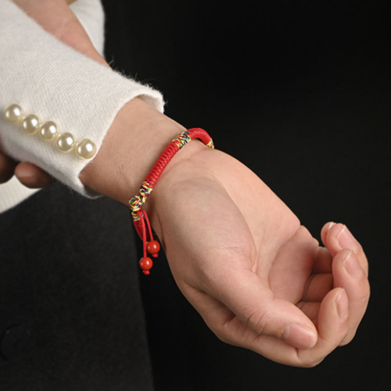 Vajra Knot Red String Bracelet with Cinnabar & Five Dhyani Buddhas Symbolism