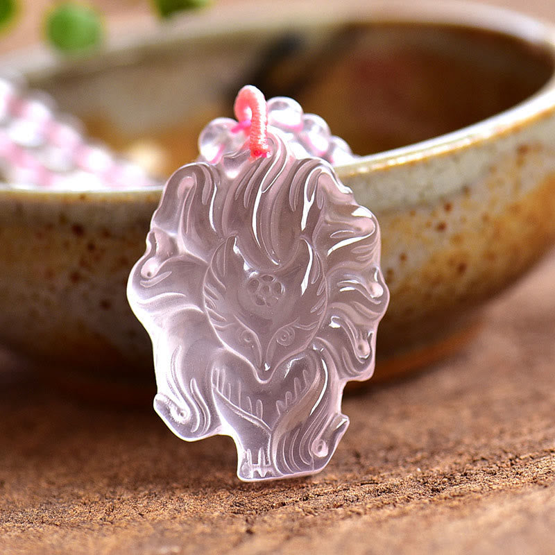 Natural Pink Crystal Nine Tailed Fox Love Necklace Pendant (Extra 30% Off | USE CODE: FS30)