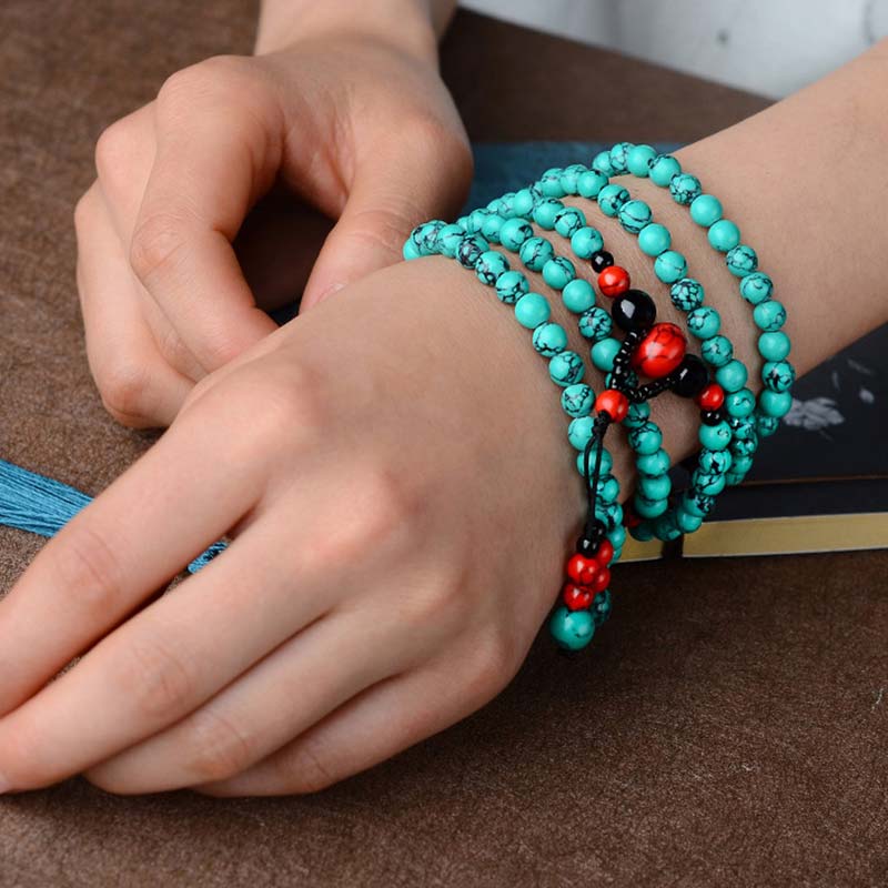 Turquoise Black Onyx Red Turquoise Bead Protection Bracelet