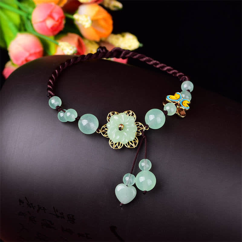 Flower Jade Butterfly Luck Abundance Charm Anklet