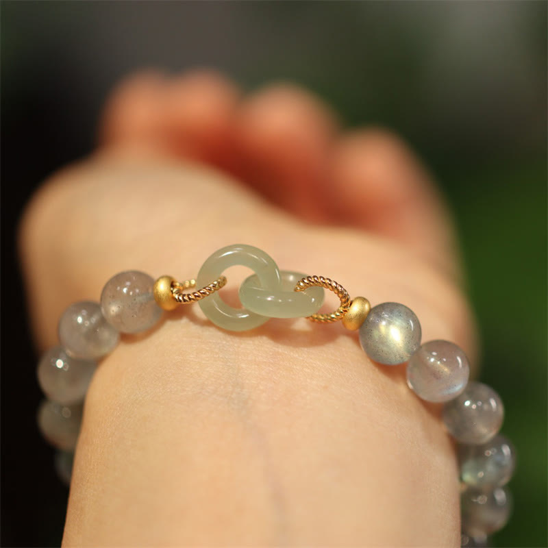 Natural Moonstone Heitan Jade Peace Buckle Healing Bracelet