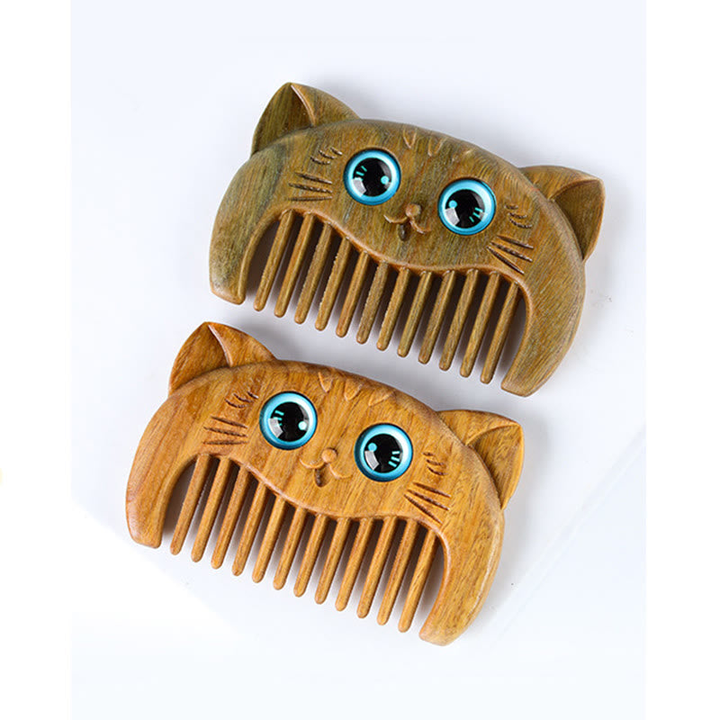 Minimalist Cat Pattern Green Sandalwood Portable Pocket Comb