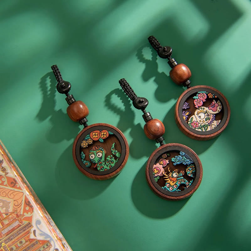 Year Of The Dragon Hand Painted Chinese Zodiac Rosewood Carved Calm Key Chain (Extra 35% Off | USE CODE: FS35)