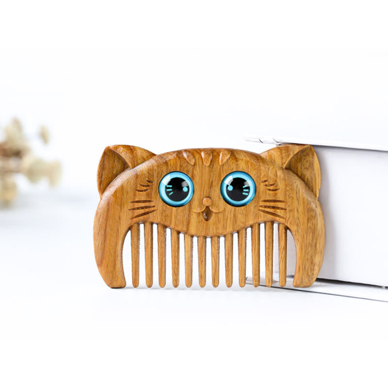 Minimalist Cat Pattern Green Sandalwood Portable Pocket Comb