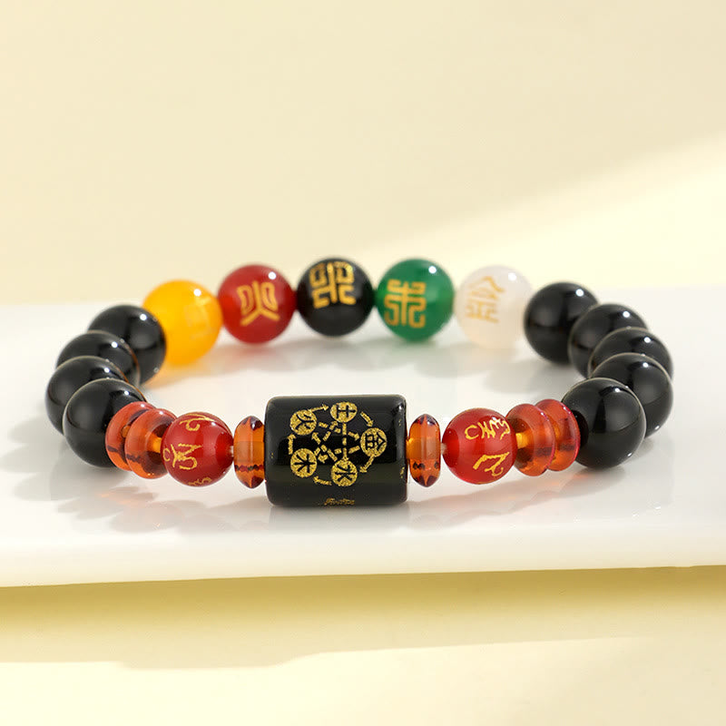 Five Elements Black Onyx Red Agate Wisdom Wealth Bracelet