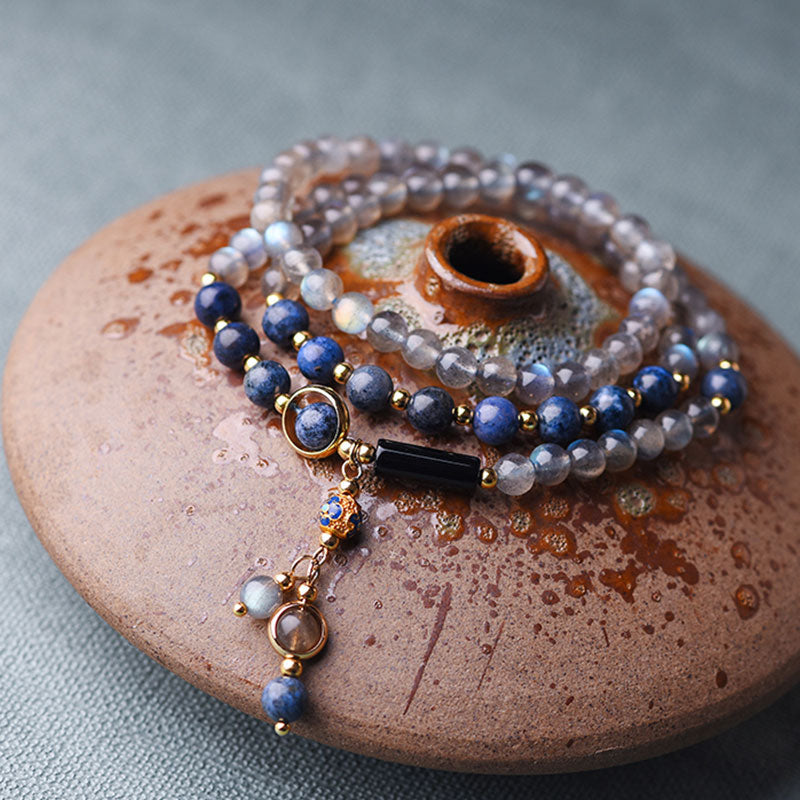 Serenity Beaded Moonstone and Lazurite Multi-Wrap Energy Bracelet