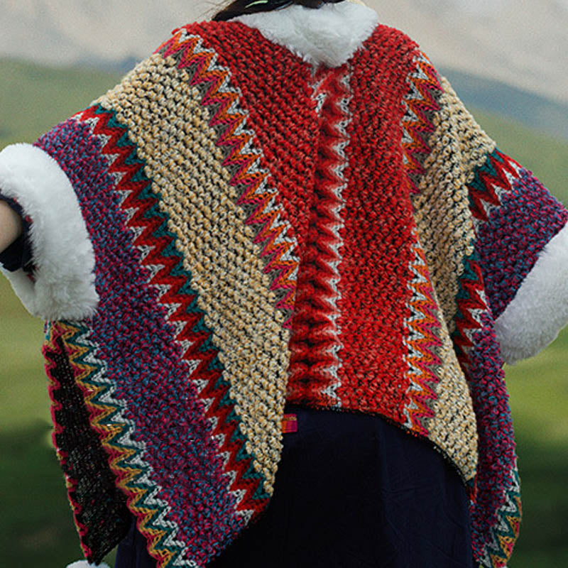 Tactile Striped Knitted Travel Meditation Tibetan Shawl