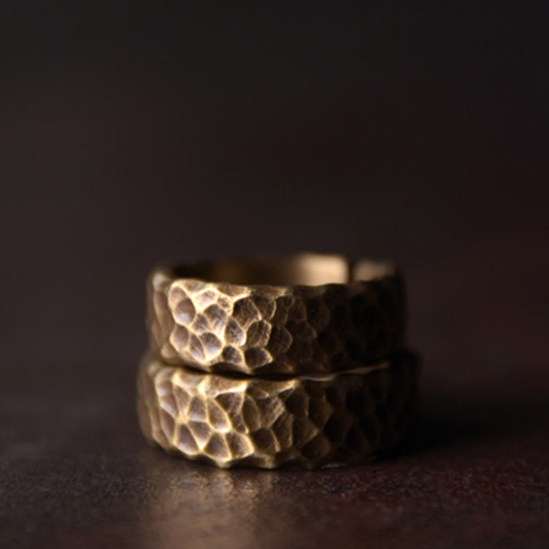 Handcrafted Tibetan Bump Texture Adjustable Copper Brass Ring for Men & Women