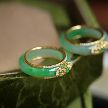 18K Gold Plated Natural Green Chalcedony & Sterling Silver Copper Strength Ring