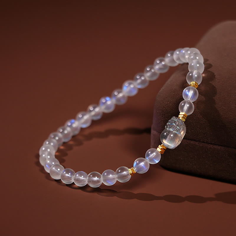925 Sterling Silver Plated Gold Natural Moonstone PiXiu Healing Bracelet