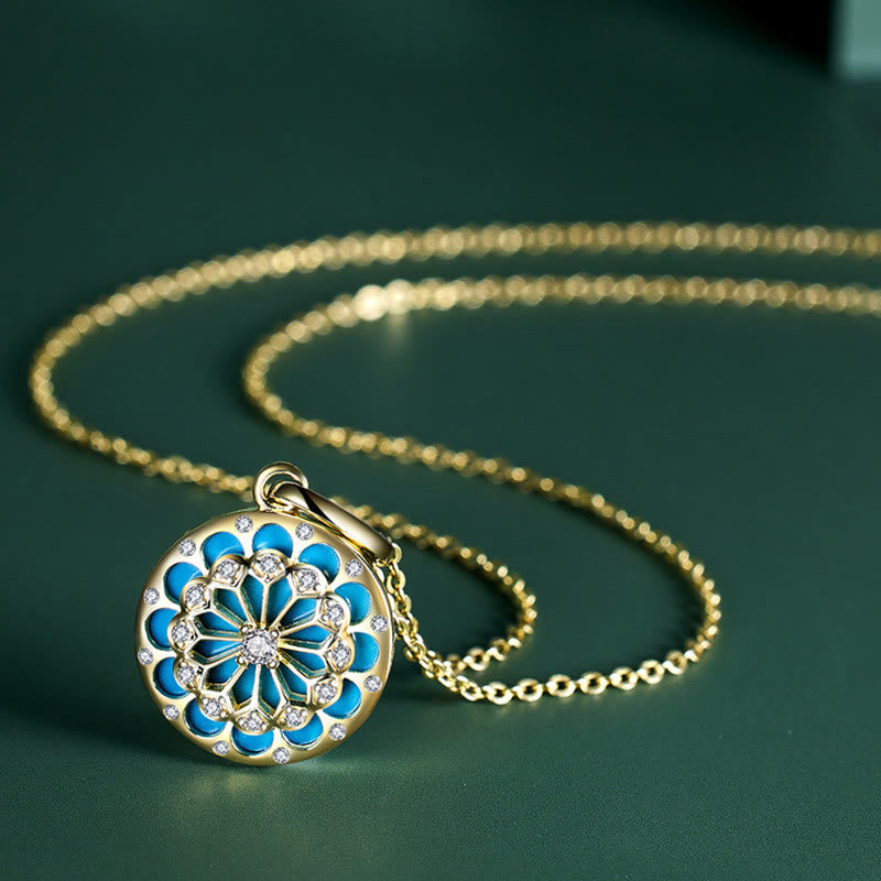 925 Sterling Silver Round Turquoise and Zircon Necklace Pendant