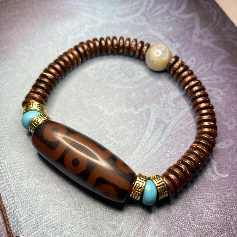Handmade Tibetan Nine-Eye Dzi Agate Bead Braided Cord Bracelet