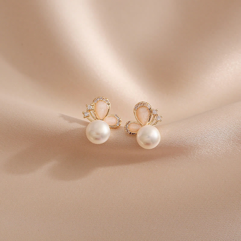 18k Gold Plated Natural Pearl Butterfly Stud Earrings
