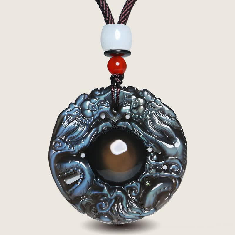 Natural Gold Sheen Obsidian Rainbow Obsidian Dragon Strength Necklace Pendant (Extra 35% Off | USE CODE: FS35)