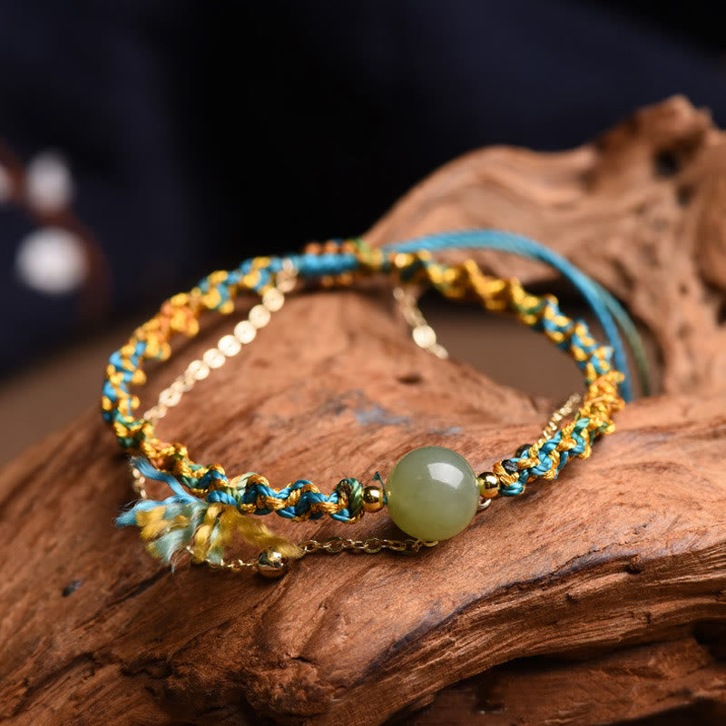 Handmade Colorful Rope & Jade Bead Double Layer Bracelet