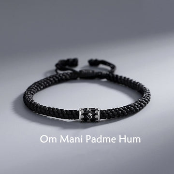 Handmade 925 Sterling Silver Om Mani Padme Hum Peace Braided Bracelet