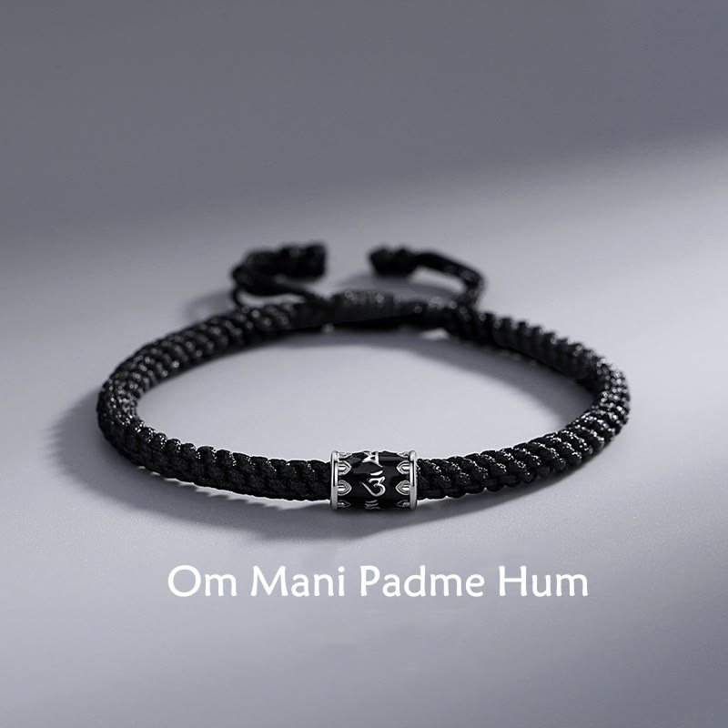 Handmade 925 Sterling Silver Om Mani Padme Hum Peace Braided Bracelet