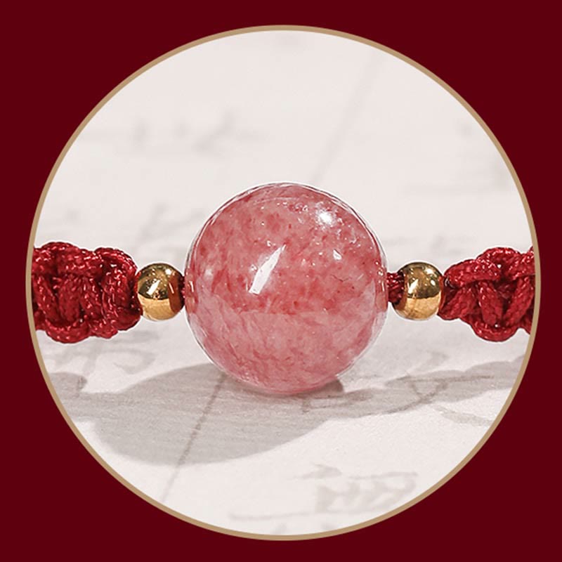 Natural Strawberry Quartz Woven Red String Adjustable Bracelet & Anklet