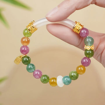 Vibrant Tourmaline & Chalcedony 'Fu' Character Charm Bracelet