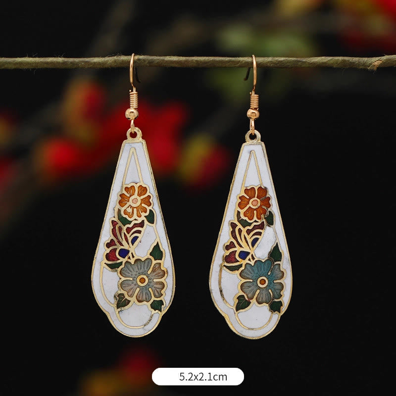 Artistic Copper Alloy Lotus Butterfly and Flower Motif Drop Earrings
