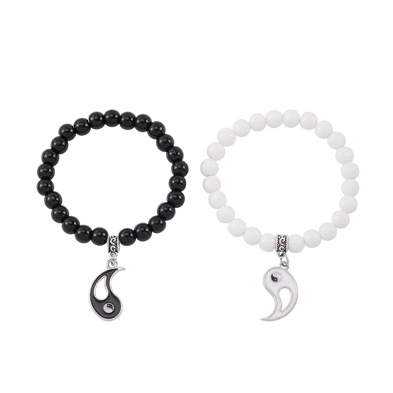 2Pcs Black Onyx White Turquoise Bead Yin Yang Protection Couple Bracelet