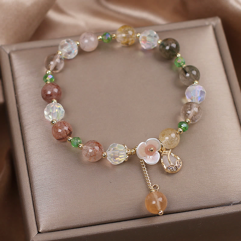 Natural Clear Quartz and Floral Gemstone Bracelet for Emotional Clarity