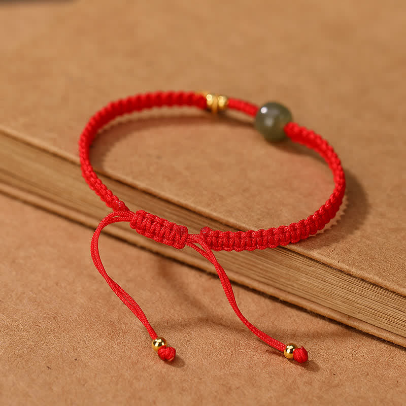 Sterling Silver & Hetian Jade Rabbit Blessing Adjustable Red String Bracelet