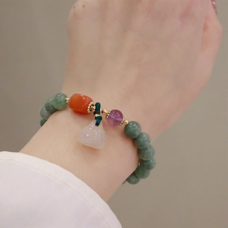 Cyan Jade, Golden Silk Jade & Amethyst Crystal Bracelet with Chalcedony & Energetic Styles