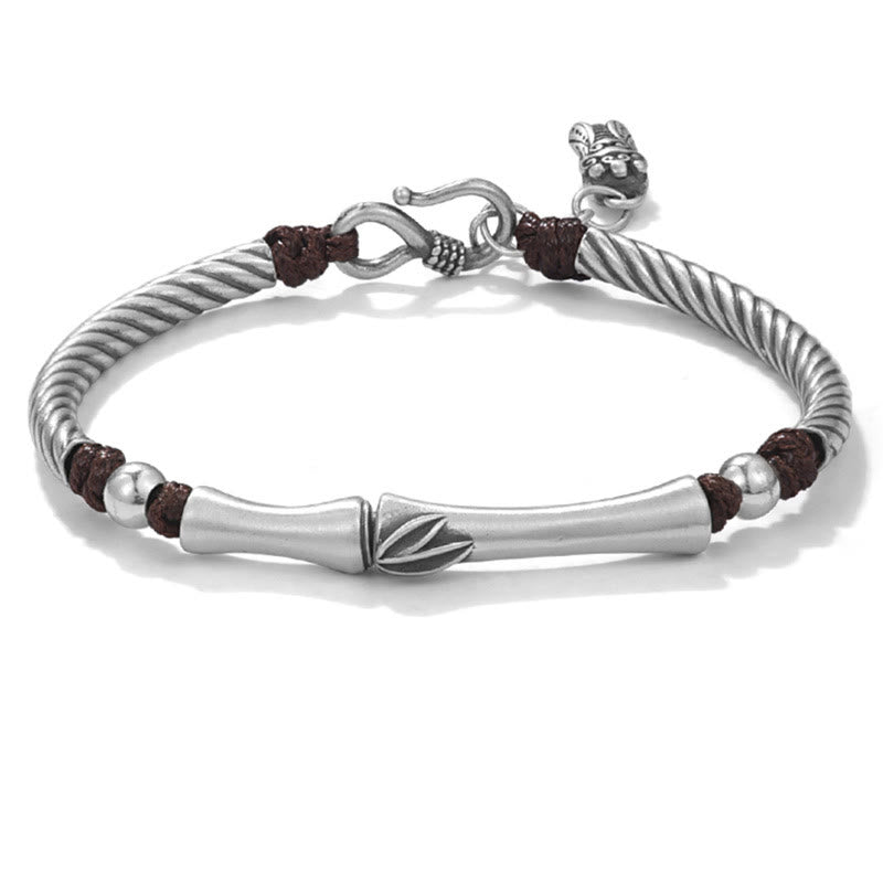 999 Fine Sterling Silver Bamboo Pattern and Cicada Engraved Open Cuff Bracelet