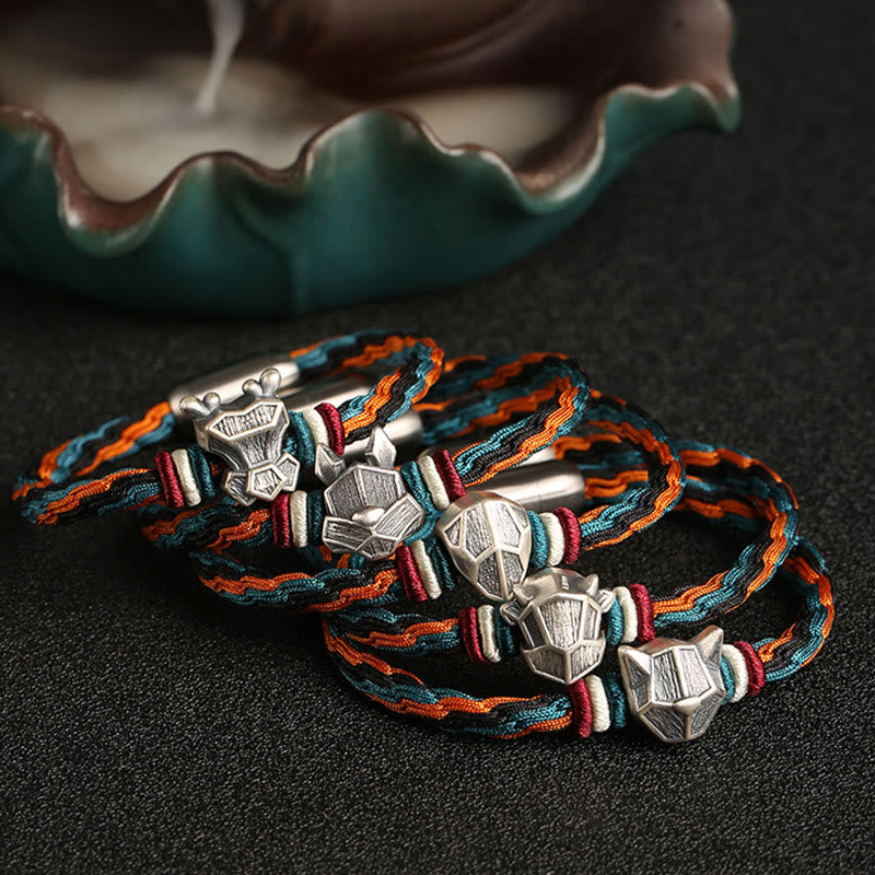 Handmade 999 Sterling Silver Year of the Dragon Chinese Zodiac Protection Colorful Reincarnation Knot Rope Bracelet