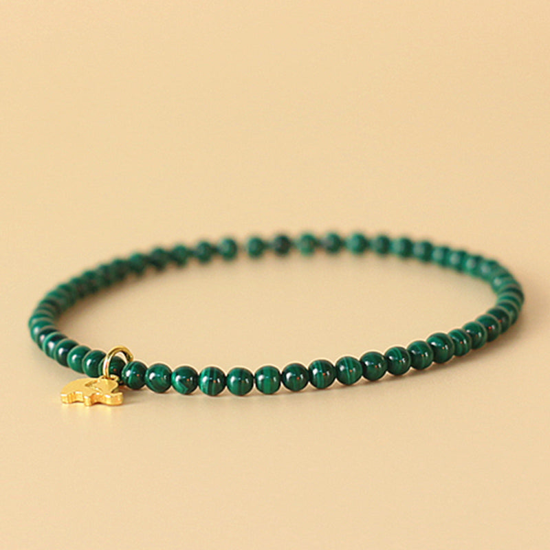 Natural Malachite Elephant Charm Bracelet with Adjustable Sizing