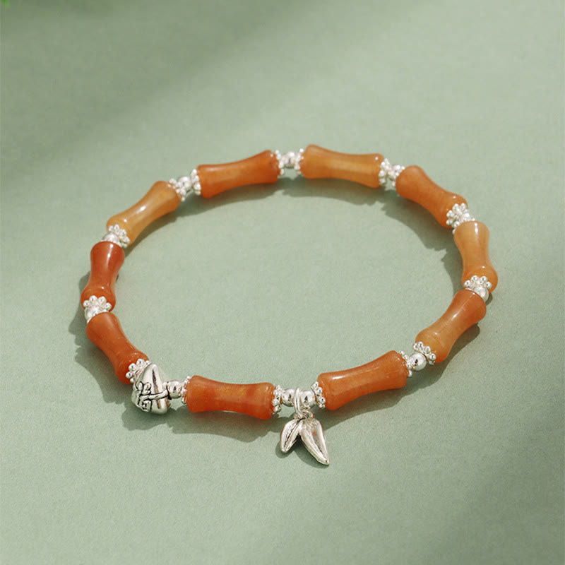 White Jade & Multi-Gemstone Copper Bamboo Fu Character Beaded Bracelet