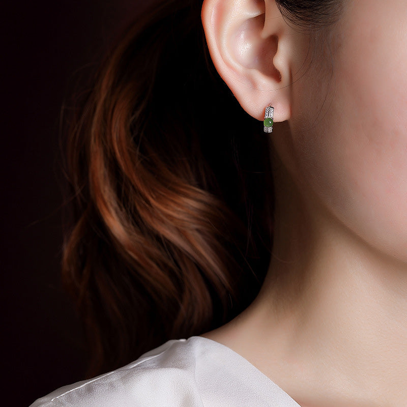 925 Sterling Silver Round Cyan Jade Minimalist Stud Earrings