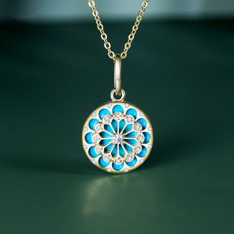 925 Sterling Silver Round Turquoise and Zircon Necklace Pendant