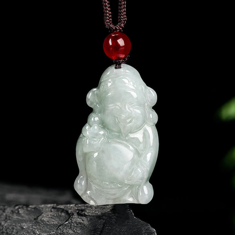 Natural Jade Chinese God of Wealth Caishen Ingot Luck Necklace Pendant