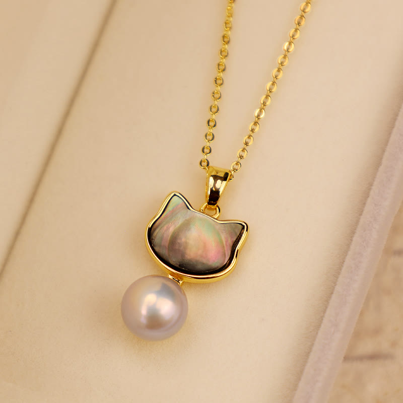 Natural Pearl Copper Cat Healing Necklace Pendant Earrings