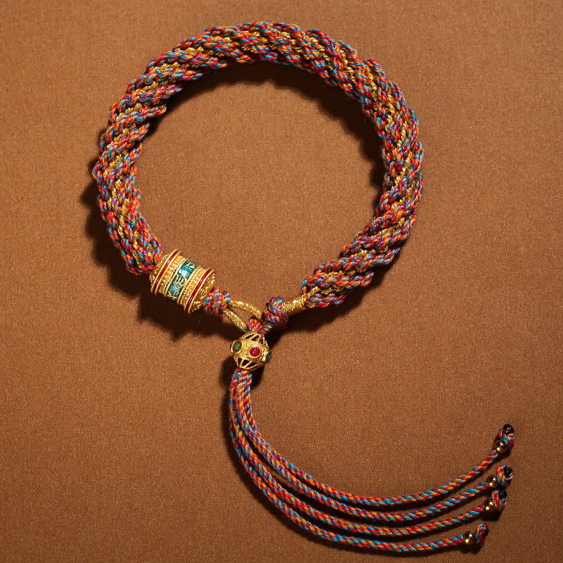 Handmade Tibetan Prayer Wheel & Endless Knot Braided Red String Bracelet