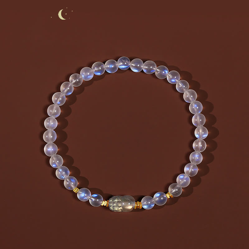 925 Sterling Silver Plated Gold Natural Moonstone PiXiu Healing Bracelet