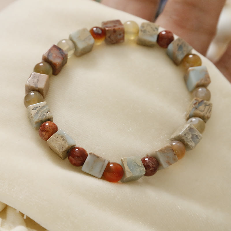 Natural Imperial Sea Sediment Jasper and Agate Beaded Stone Bracelet